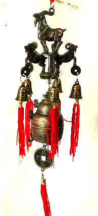 FENG SHUI fountain - FENG SHUI animal 'goat' standing staight up top of bells, hand on special FENGG SHUI site can bring you health and long life.