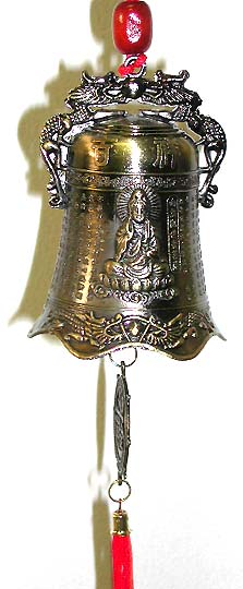FENG SHUI home - metallic Chinese style bell with GUAN YIN feature on it. Hang on a specific FENG SHUI area means GUAN YIN allways take care of you.