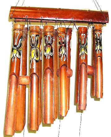 Wholesale Bali Windchime, Indonesian handicrafts arts, Wholesale Windchime -12 pipes bamboo windchime with butterflies painted on 