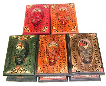Bali jewelry or accessory box - assorted color and painting box with small mask on top