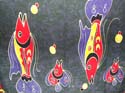 Color red and blue swimming fish in deep sea design rayon sarong wrap