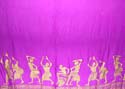 Purple monocolor rayon sarong wrap with multi yellow dancing figures on stage pattern design 