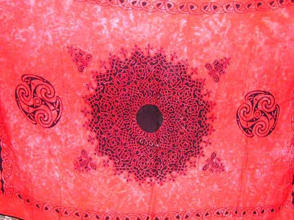 Wholesale artwear - Mystic Celtic spiral pattern and black hole design reddish fashion sarong wrap 