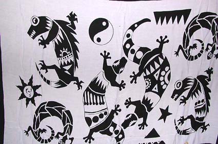 Batik sarong,summer dress - Natural white fashion Batik sarong wrap with black gecko, star and Yinyang pattern desing