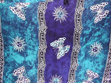 Batik sarong,summer dress -Light and dark blue color background with sun and butterfly pattern design