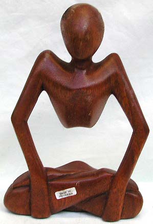 Unique home decor - abstract yogi man in yoga sitting position with two hands holding its knee, middle part empty 
