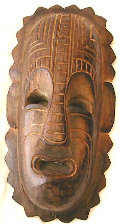 Supplier's wood decor collection - spiky edge carved line pattern design brown man face mask 