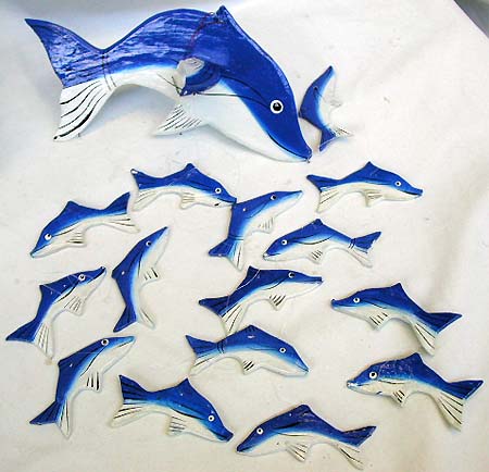 Children's birthday gift - blue dolphin family wooden mobile