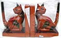 Assorted color wooden cat tail-up with bell on its neck fashion bookend set