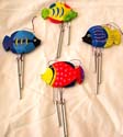 Assorted color wood carving fish with metal windchime