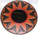 Tan color painted sun flower pattern design rounded mirror with black edge