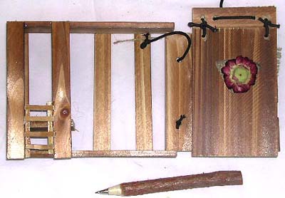 Natural looking wooden notebook with flower decor and pencil set 