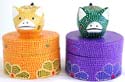 Assorted color Batik rounded piggy box with dot and flower pattern design