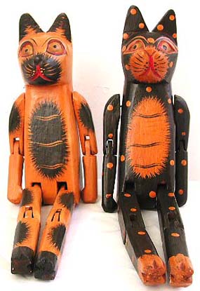 Tan / black color wooden cat with arms and legs movable, randomly pick by our staffs 