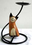Iron candle holder with brown wooden cat curved long stand design