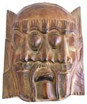Brown flat carved facial figure design wooden mask plaque