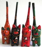 Color painting mini wooden cat set with mini bell on neck, set of 4 pieces 