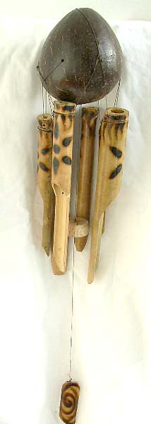 wholesale bamboo wind chime, coconut shell top bamboo windchime with fire burn star on pipes