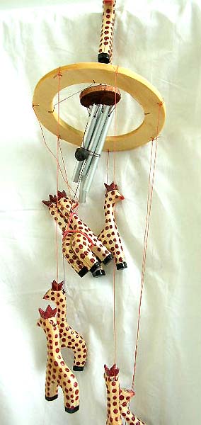 Red dot wooden giraffe metal wind chime
