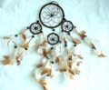 Southwestern gift wholesale dream catcher, one large catcher with 3 mini ones holding multi beaded feather on bottom, assorted color randomly pick 