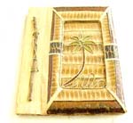 Banana leaf notebook with screen coconut tree cover design, made of natural banana leaf, tree sticks, mulberry papers, recycling paper etc. 