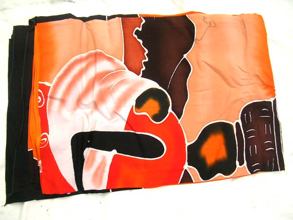 Beautiful wholesale apparel collection, African art figure design on red and orange batik shawl wrap