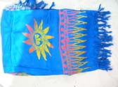Swim wear accessory outsourcing wholesaler, Island wear sarong skirt in blue with sun and mountain design