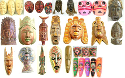 Assorted Handicraft Wooden Mask, Buddha Wooden Mask, Hand Painted Mask, Tribal Mask, Dotted Color Mask, Batik Mask, Dragon Mask, Human Facial Mask and Cane Wood Mask
