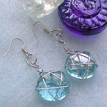 Wholesale handcrafted jewelry and beaded star earring with baby blue glass bead 