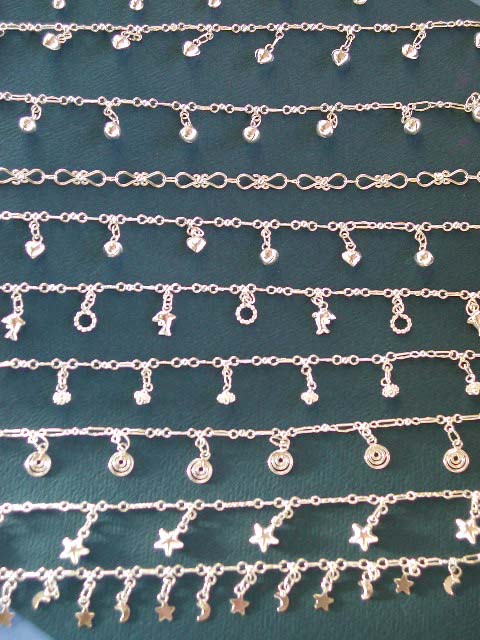 Foot wear jewelry wholesale, 925. sterling silver anklet with multi pattern decor
