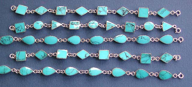 turqouise bracelet in 925 sterling silver, silver jewelry wholesale lot of reconstituted gemstone turquoise bracelets
