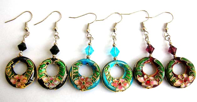 earring wholesaler supply enamel Chinese floral cloisonne beaded earrings