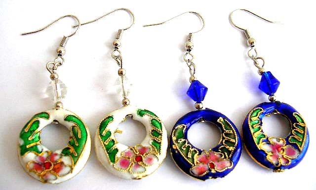 earring wholesaler supply enamel Chinese floral cloisonne beaded earrings
