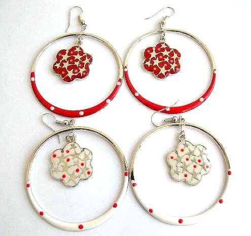 Fashion fish hook earring with color painted, multi mini star decor snow flake in circle pattern design