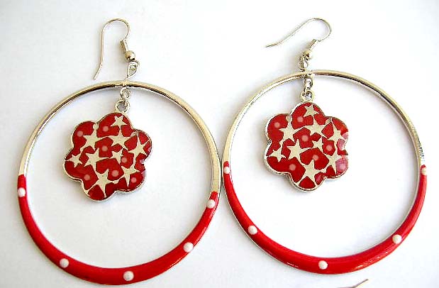 Fashion fish hook earring with color painted, multi mini star decor snow flake in circle pattern design