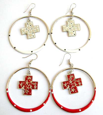 Fashion earring with color painted, lady's high-heel shoe in circle pattern design