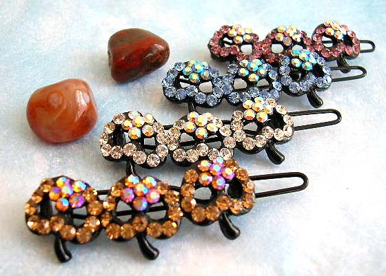 Wholesale hair accessory, triple apple hair clip with cz