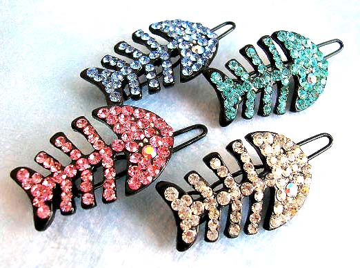 Gift jewelry for girls, fashion fish bone hair clip with multi cz 