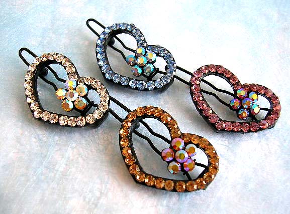 Fashion hair clip with flower decor multi mini cz stone embedded heart love pattern design