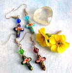 Fashion fish hook earring holding a diamond shape bead and a flower decor handmade enamel cloisonne heart love bead