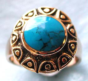 Turquoise jewelry online catalog presenting genuine blue turquoise stone inlay bronze ring 