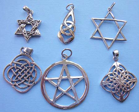 Mystic symbol jewelry wholesale, Star of David, pentagram and Celtic pendant made of 925. sterling silver