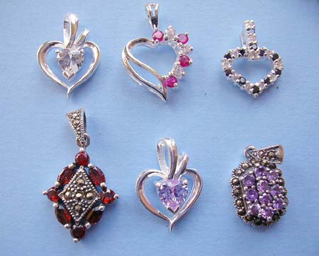 Wholesale sterling silver jewelry, cz encrusted sterling silver pendant in heart love or flower pattern design