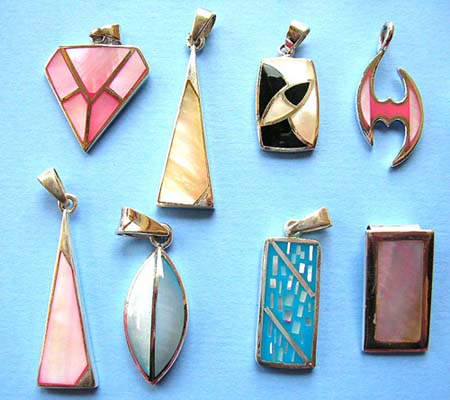 Contemporary jewelry silver sterling pendant wholesale lot, mother of pearl, shells inlaid silver pendant at true wholesale pricing