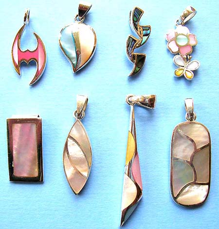 Wholesale sterling silver and seashell jewelry, seashell stone inlaid 925. sterling pendant in assorted design