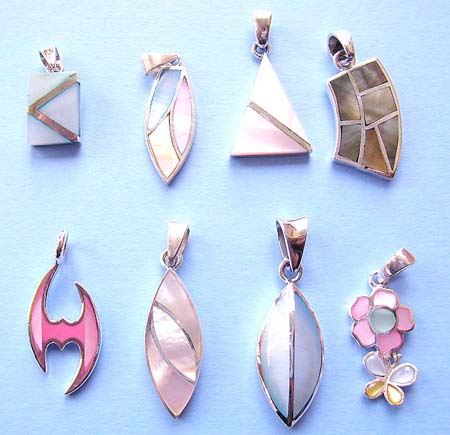 Wholesale pendant jewelry, seashell inlaid 925. sterling silver pendant in assorted design