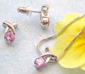 Hip hop jewelry online shop wholesale chain necklace, purple cz cross knot pendant and stud earring set