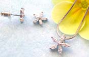 2005 trendy flower online wholesale chain necklace, clear cz forming flower pendant and stud earring set