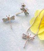 Wholesale jewelry making supply chain necklace, mini blue cz dragonfly pendant and stud earring set