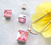 Jewelry set wholesaler wholesale chain necklace, pinkish diamond cz pendant and stud earring set